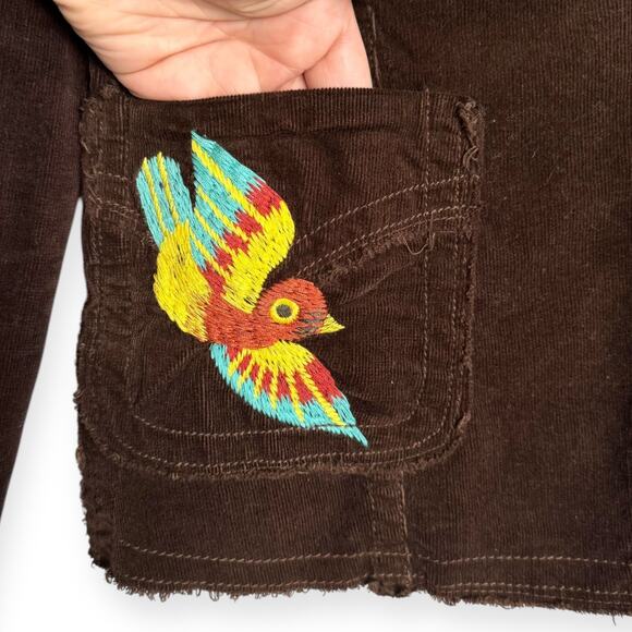 Vintage Johnny Was Floral And Bird Embroidered Brown Corduroy Jacket Women's S - Picture 10 of 15